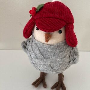 2 for $20/ Festive Holiday Bird - Red Winter Hat with Holly Sprig